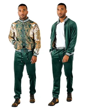 Green Men's Jogging Set Pants and Reversible Jacket Tracksuit Style No: JJ900