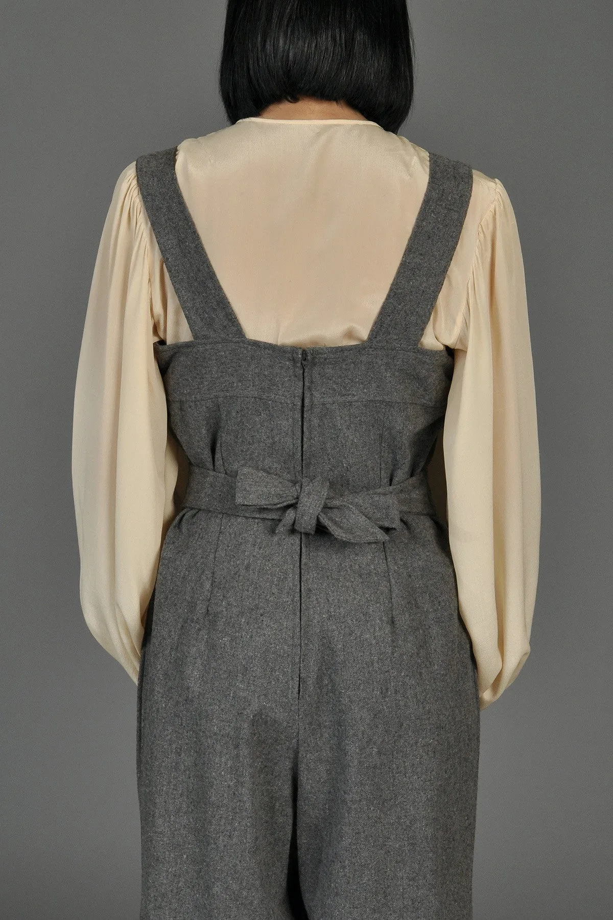 Grey 70s Wide-Legged Wool Overall Jumpsuit