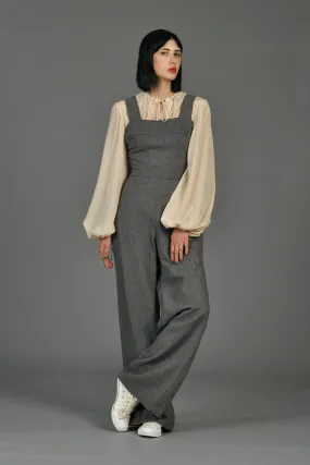 Grey 70s Wide-Legged Wool Overall Jumpsuit