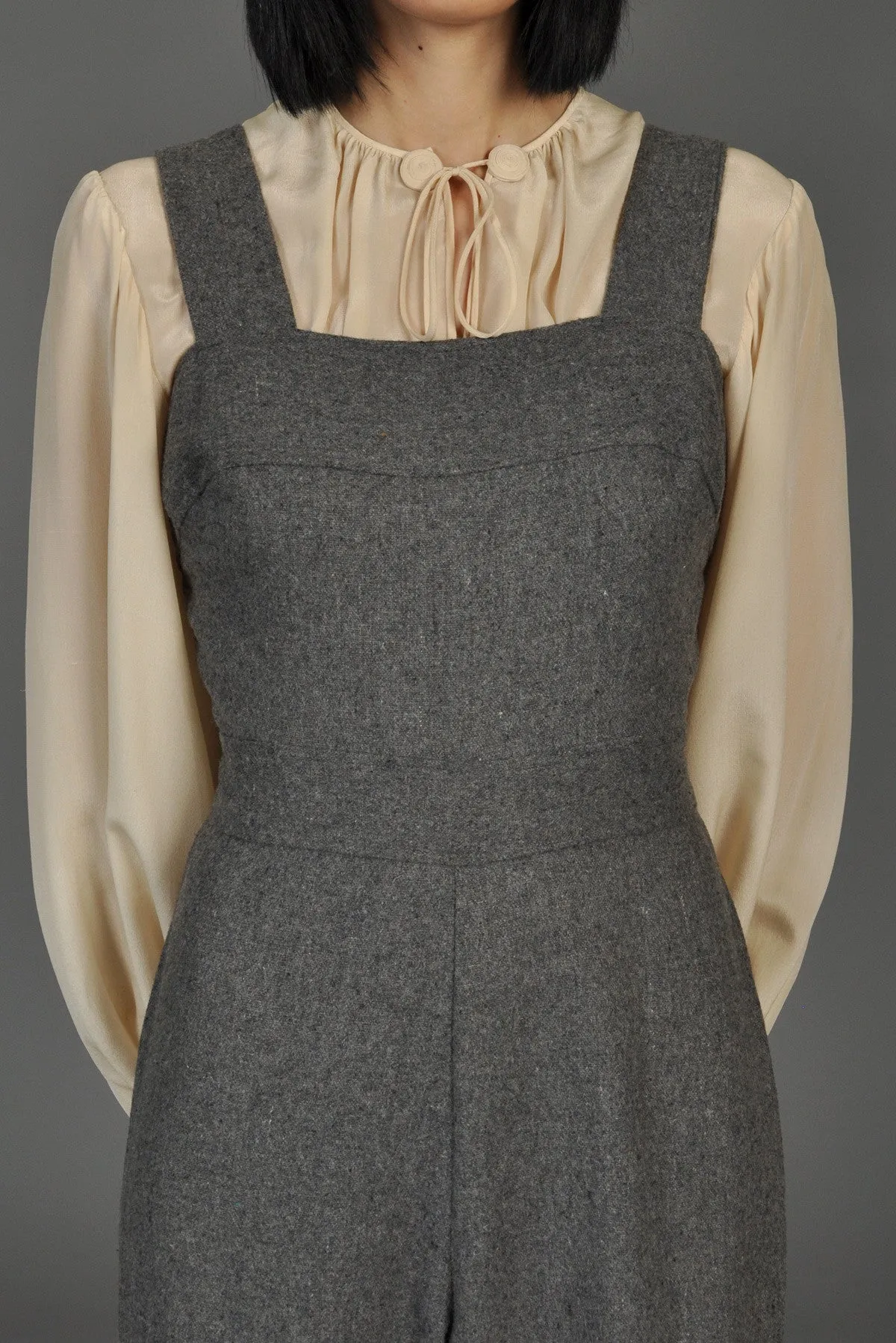 Grey 70s Wide-Legged Wool Overall Jumpsuit