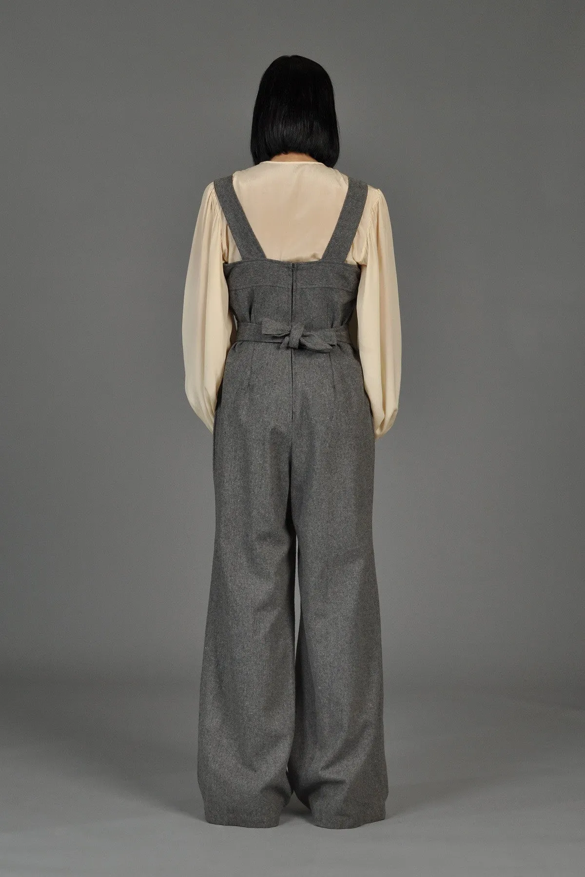 Grey 70s Wide-Legged Wool Overall Jumpsuit