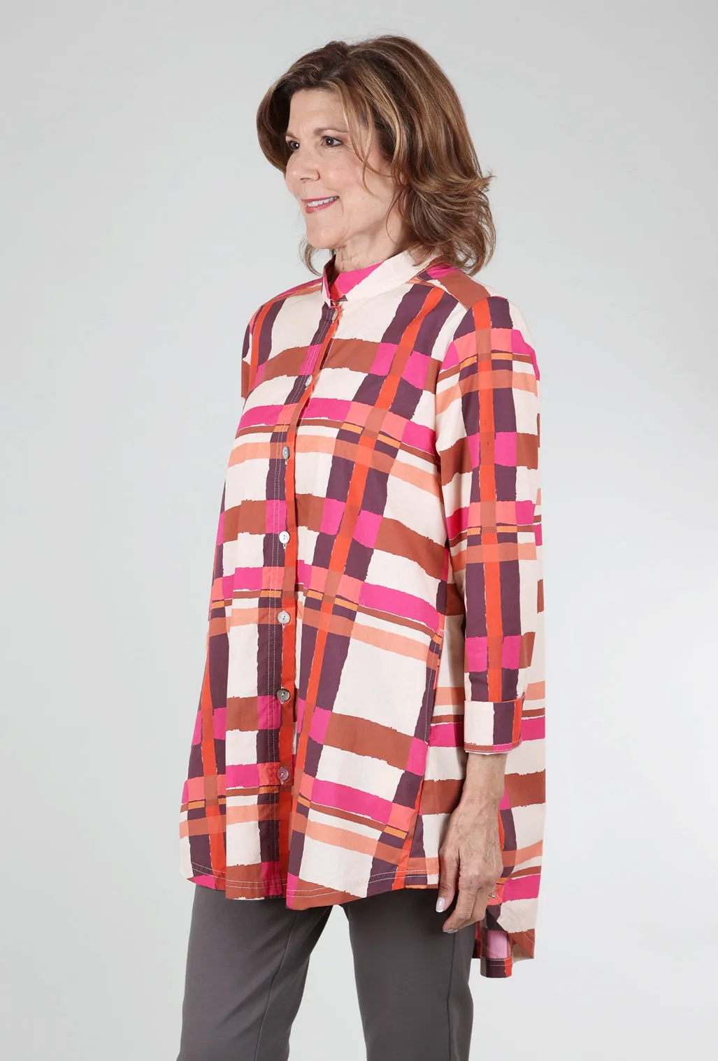 Gridworks Tunic, Rust/Fuchsia