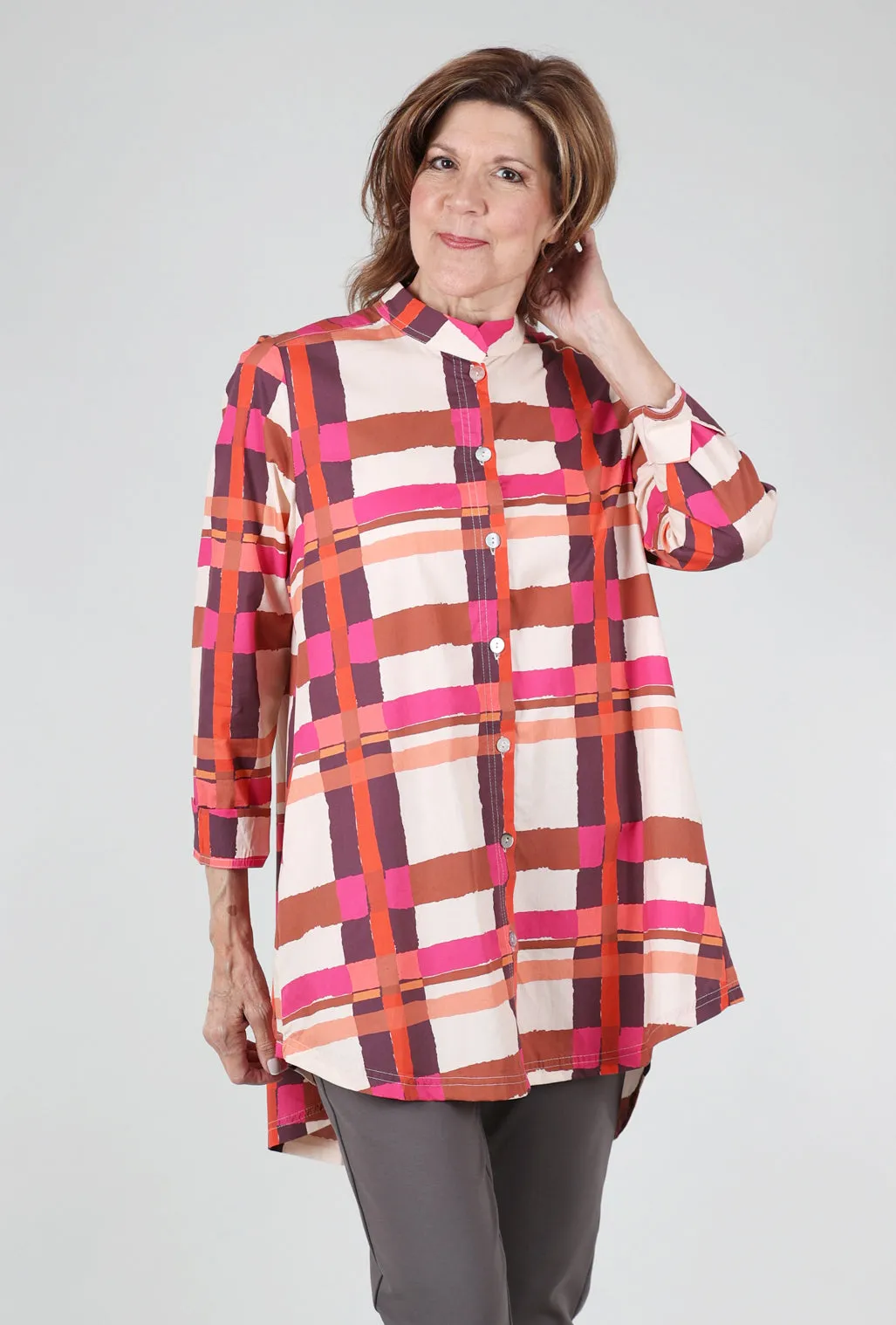 Gridworks Tunic, Rust/Fuchsia