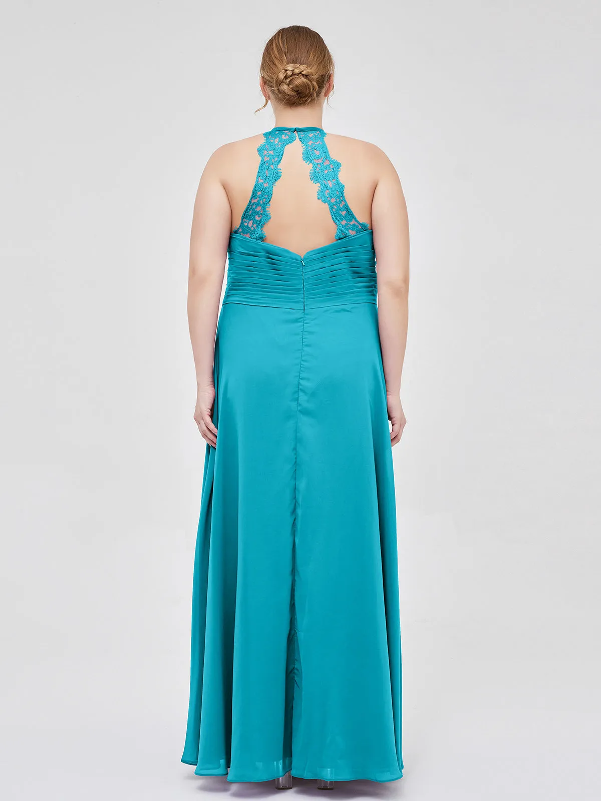 Halter Chiffon Long Gown With Lace Strap Jade