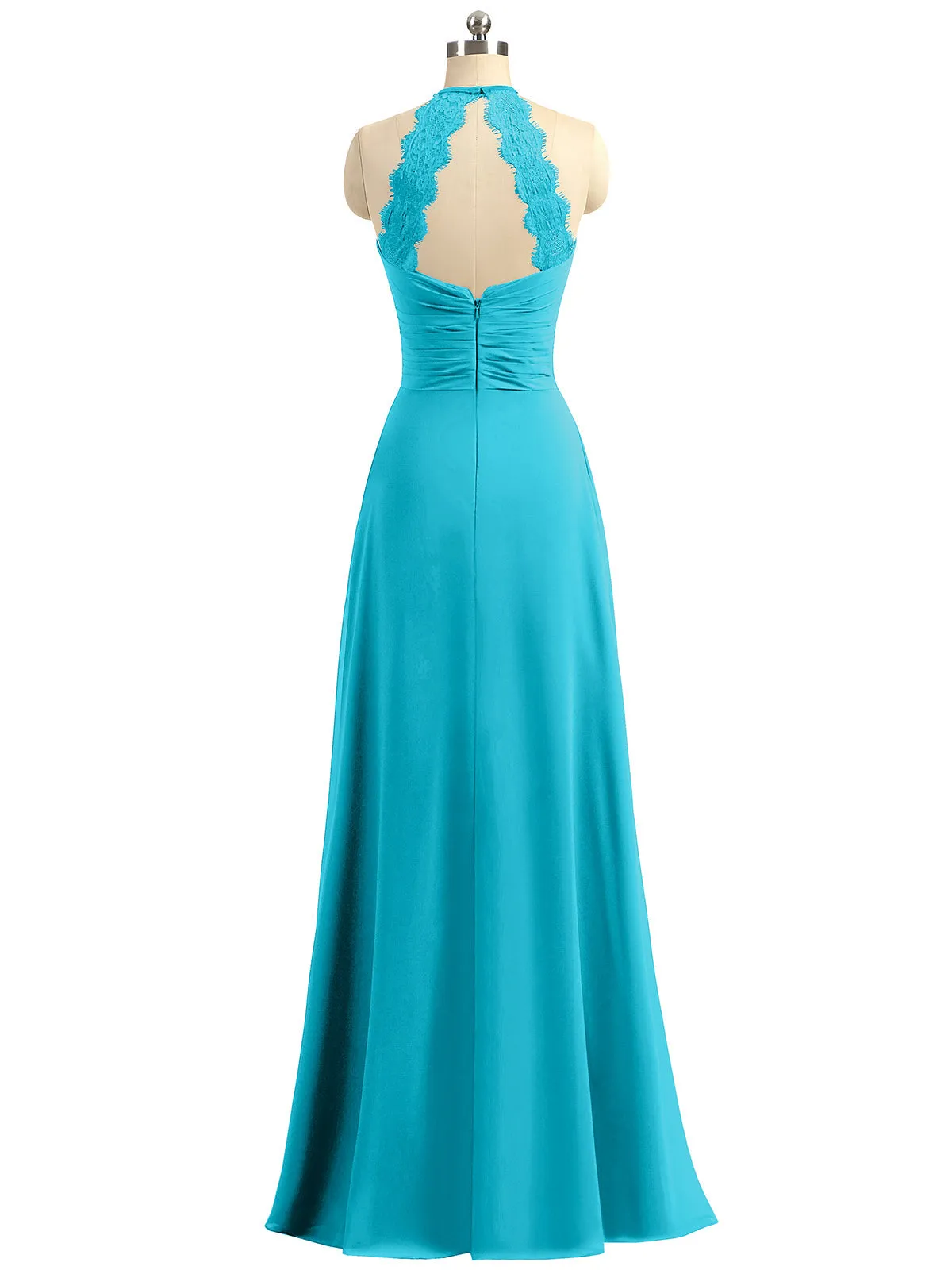 Halter Chiffon Long Gown With Lace Strap Jade
