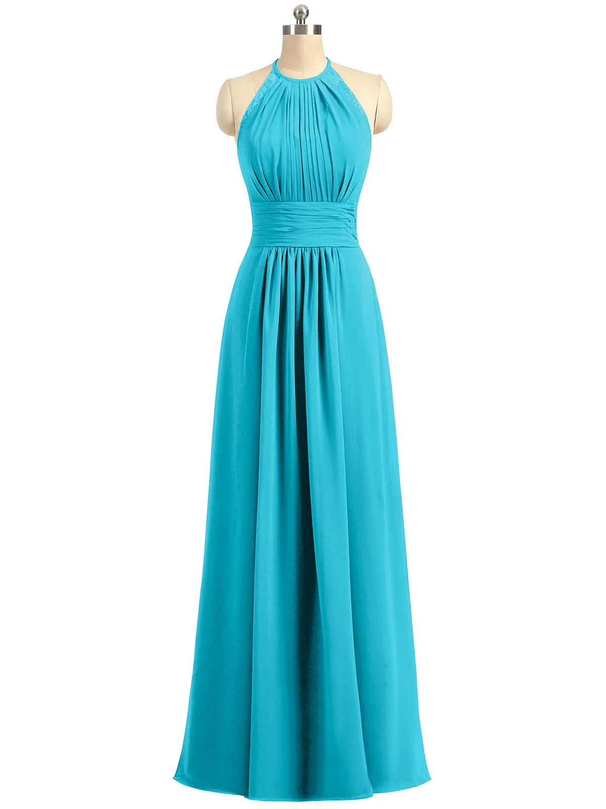 Halter Chiffon Long Gown With Lace Strap Jade