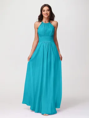 Halter Chiffon Long Gown With Lace Strap Jade