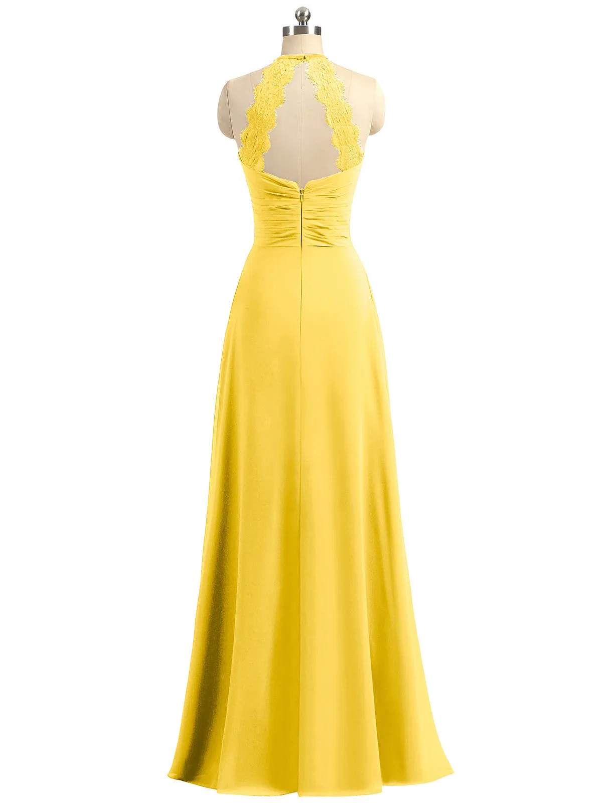 Halter Chiffon Long Gown With Lace Strap Marigold