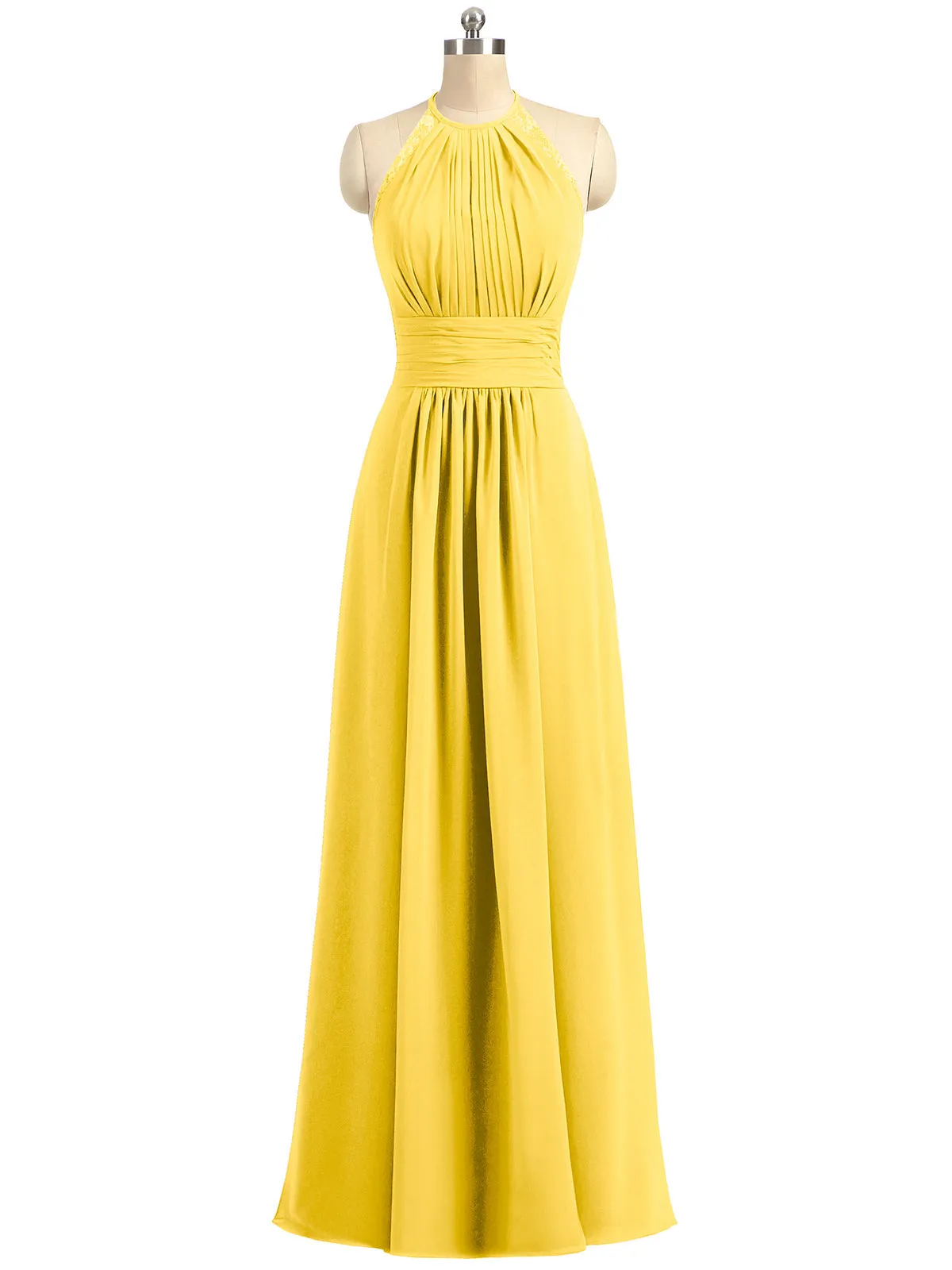 Halter Chiffon Long Gown With Lace Strap Marigold