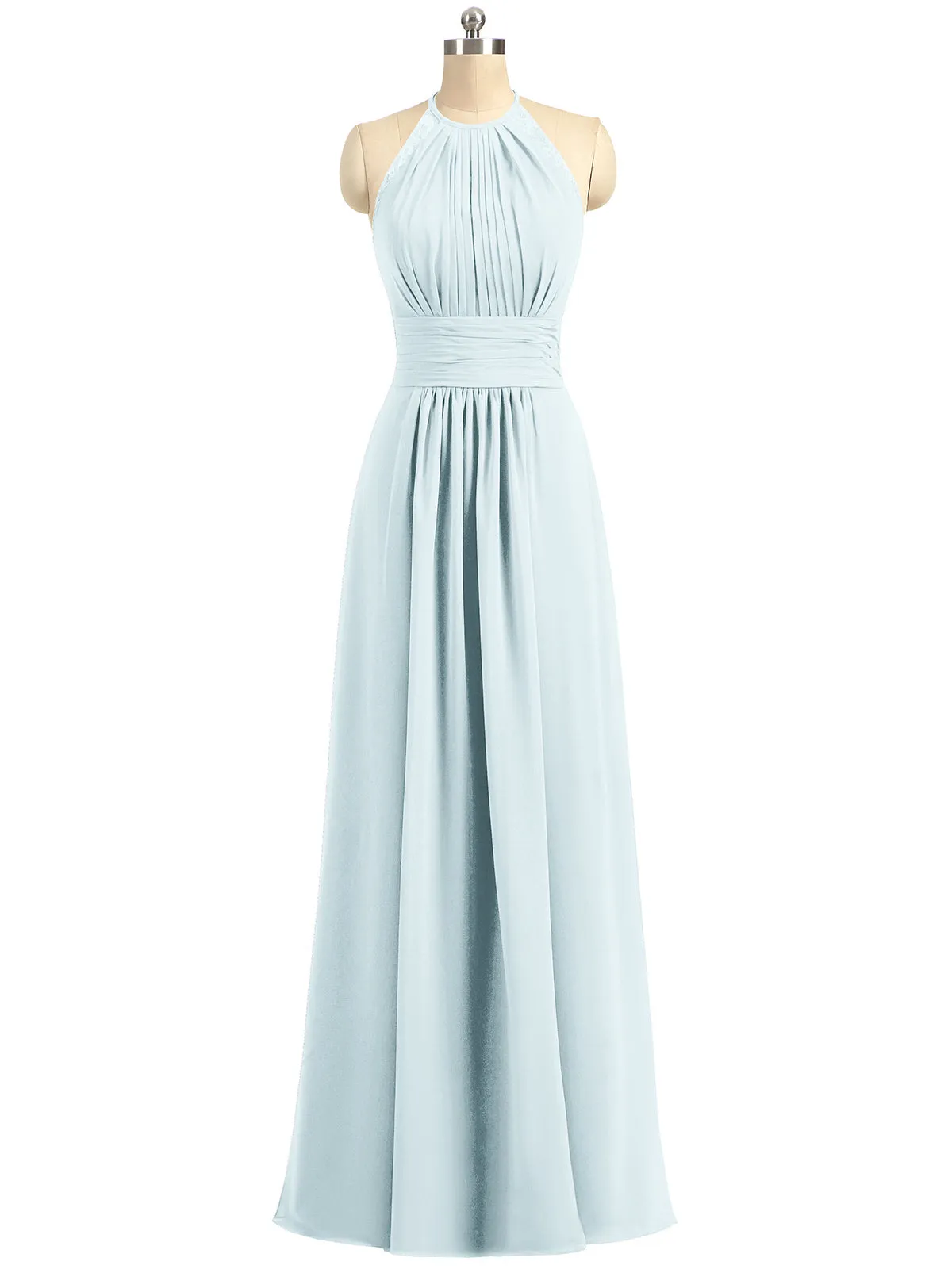 Halter Chiffon Long Gown With Lace Strap Mist