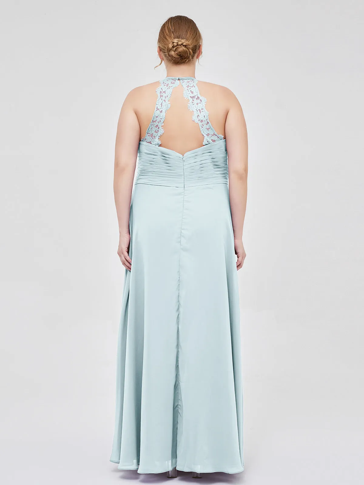 Halter Chiffon Long Gown With Lace Strap Mist
