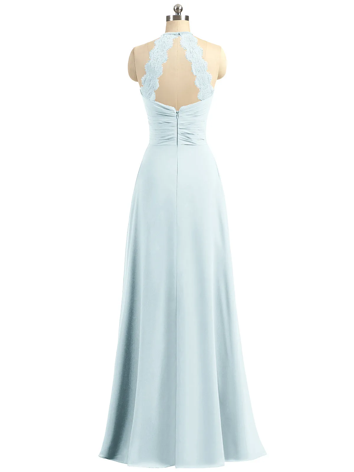 Halter Chiffon Long Gown With Lace Strap Mist
