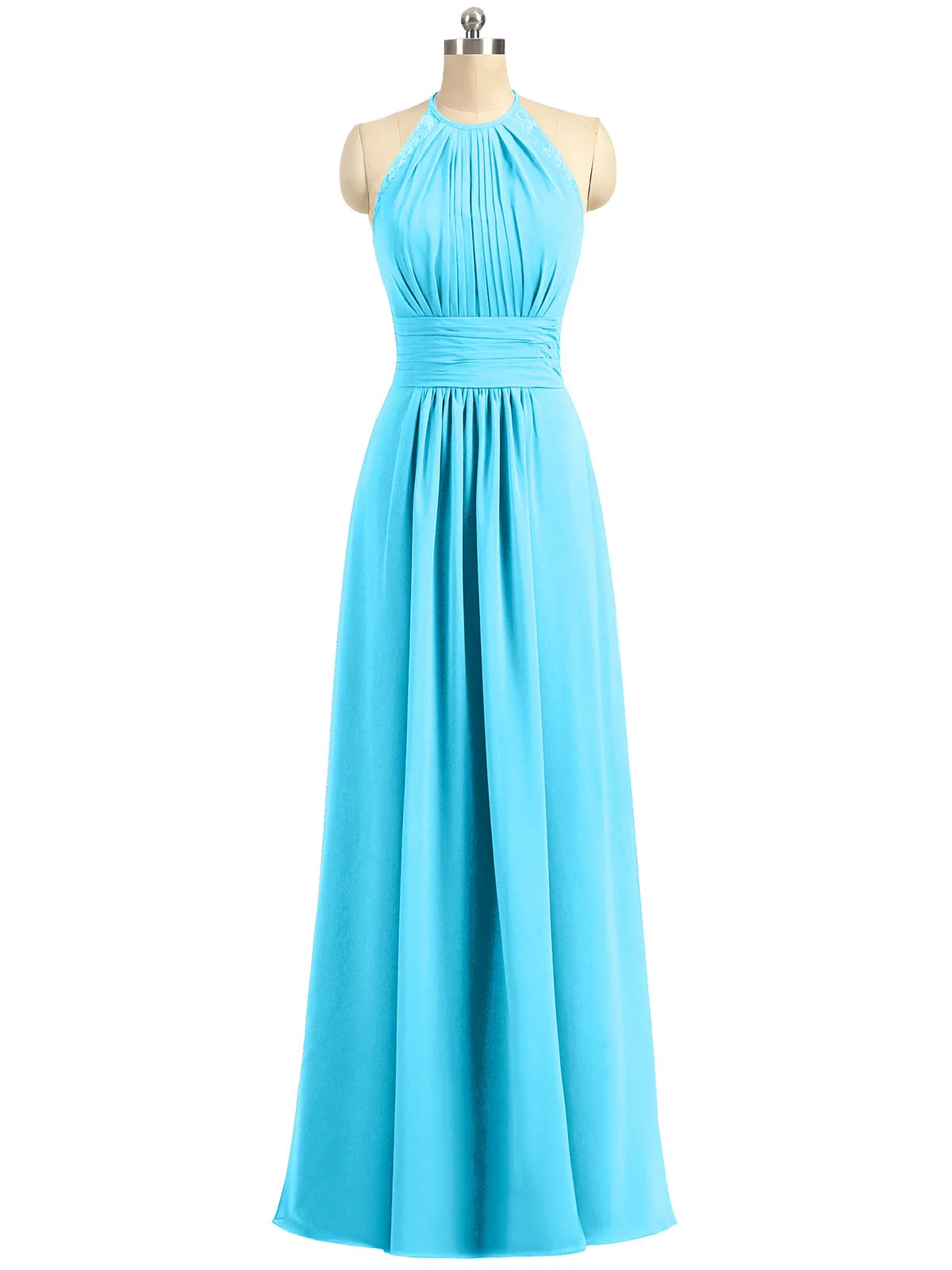 Halter Chiffon Long Gown With Lace Strap Pool
