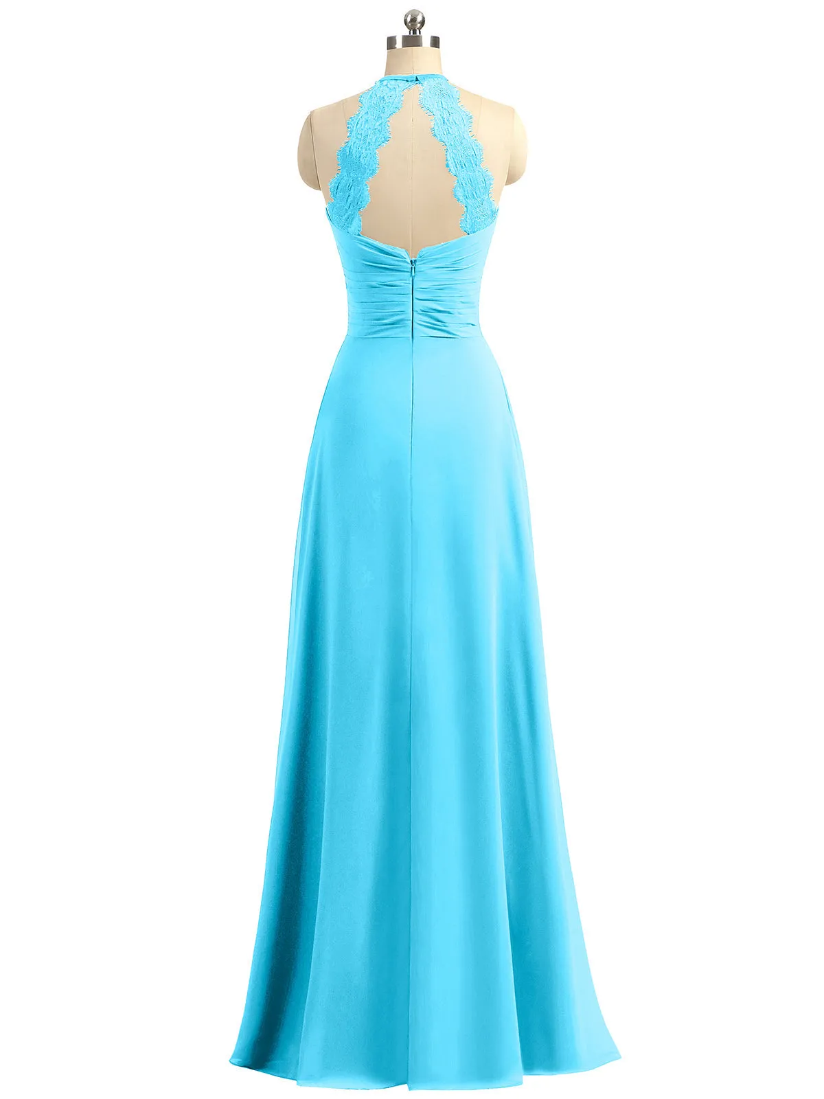 Halter Chiffon Long Gown With Lace Strap Pool