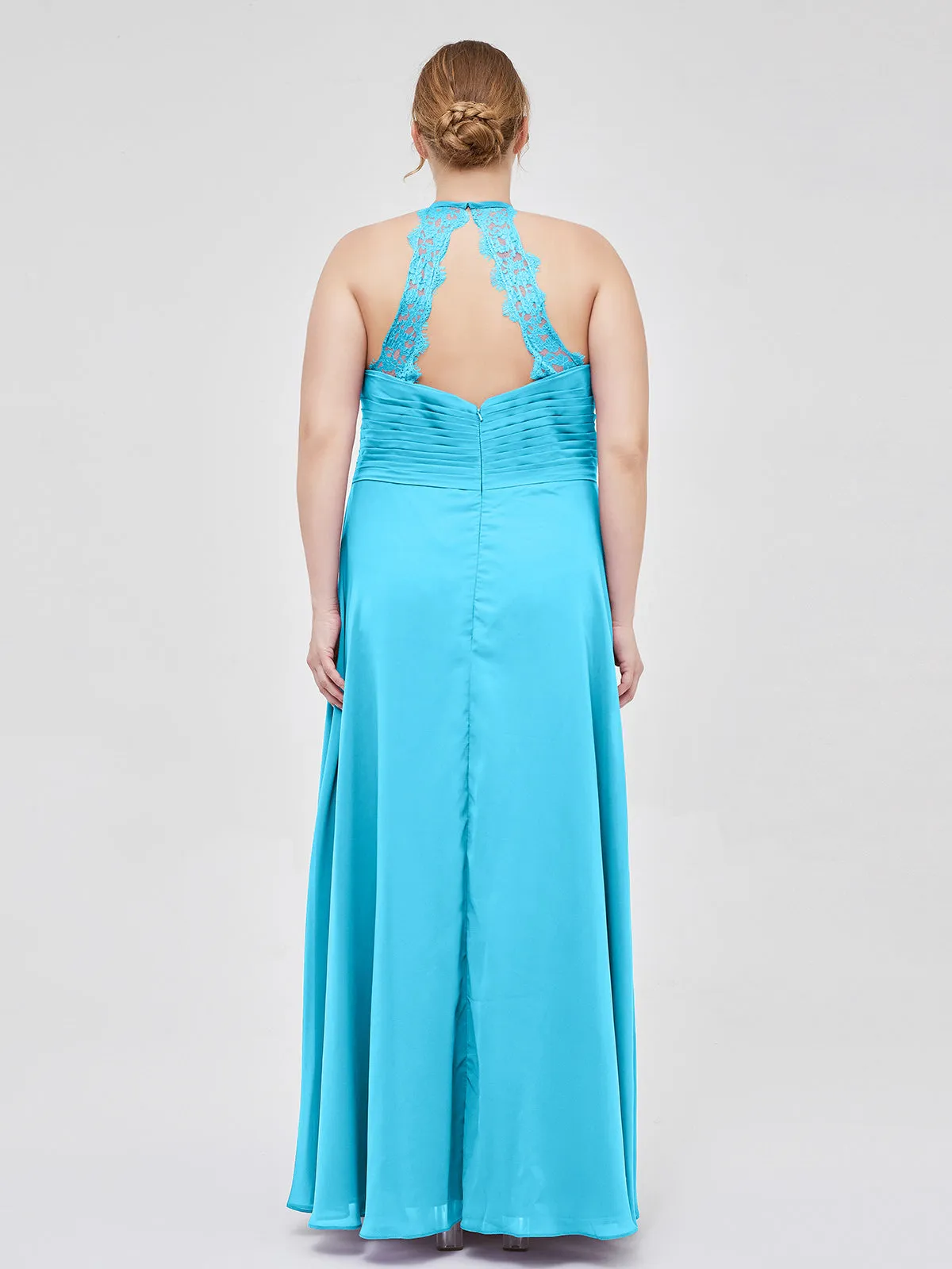 Halter Chiffon Long Gown With Lace Strap Pool