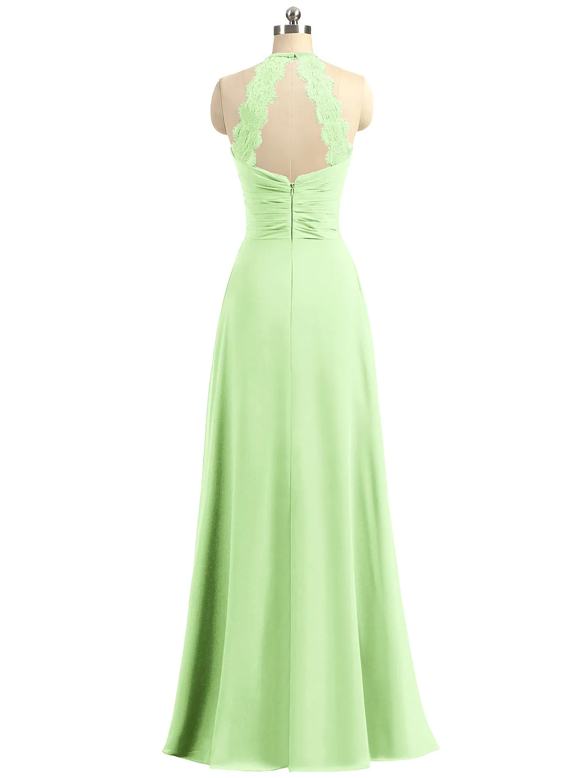 Halter Chiffon Long Gown With Lace Strap Sage