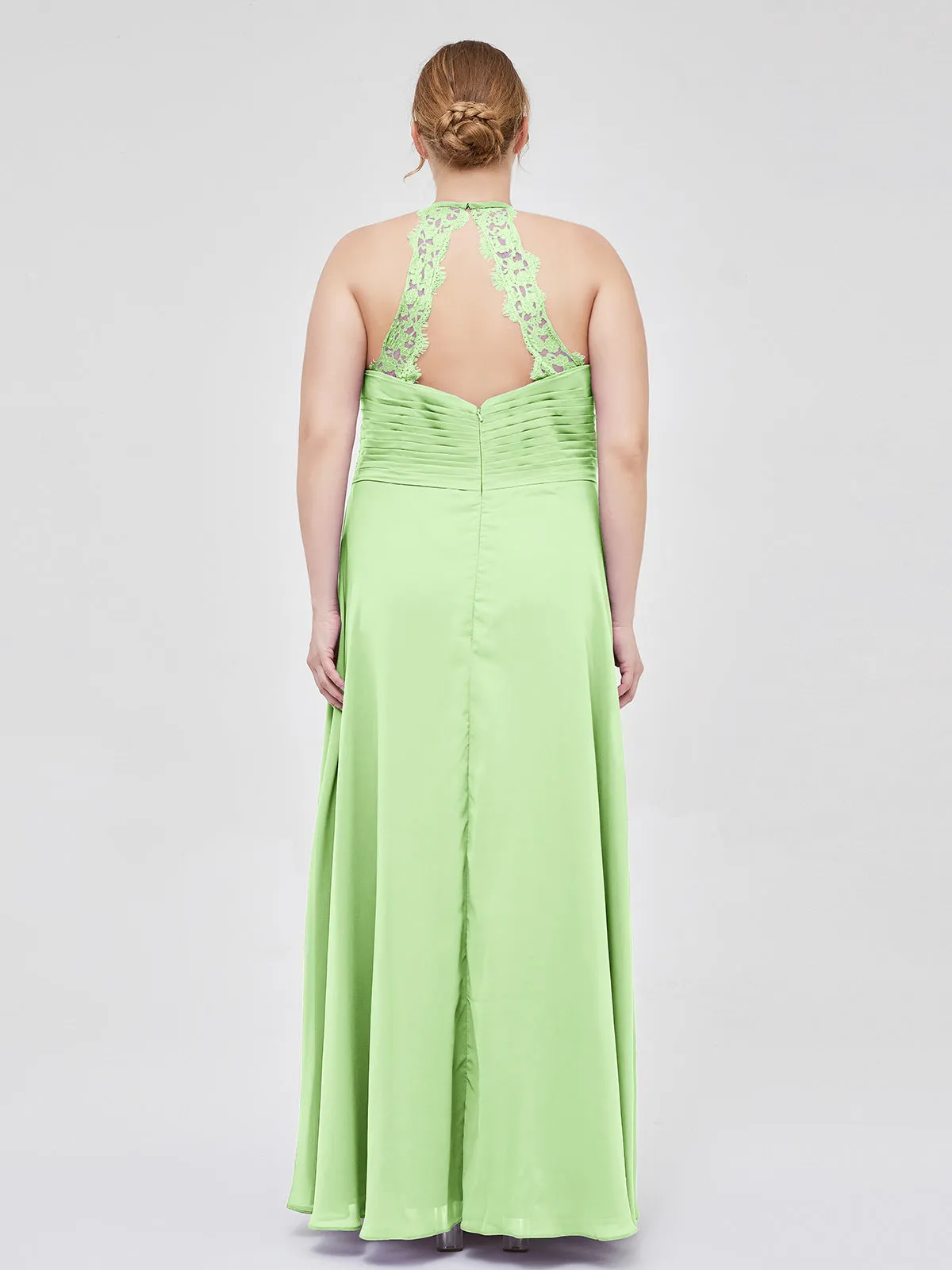 Halter Chiffon Long Gown With Lace Strap Sage