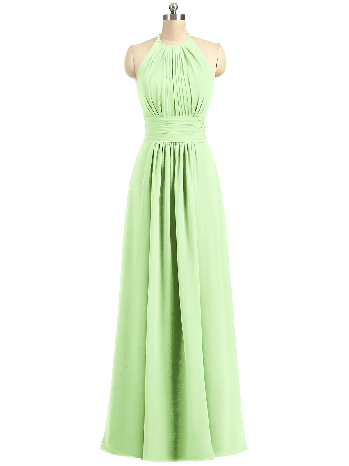 Halter Chiffon Long Gown With Lace Strap Sage