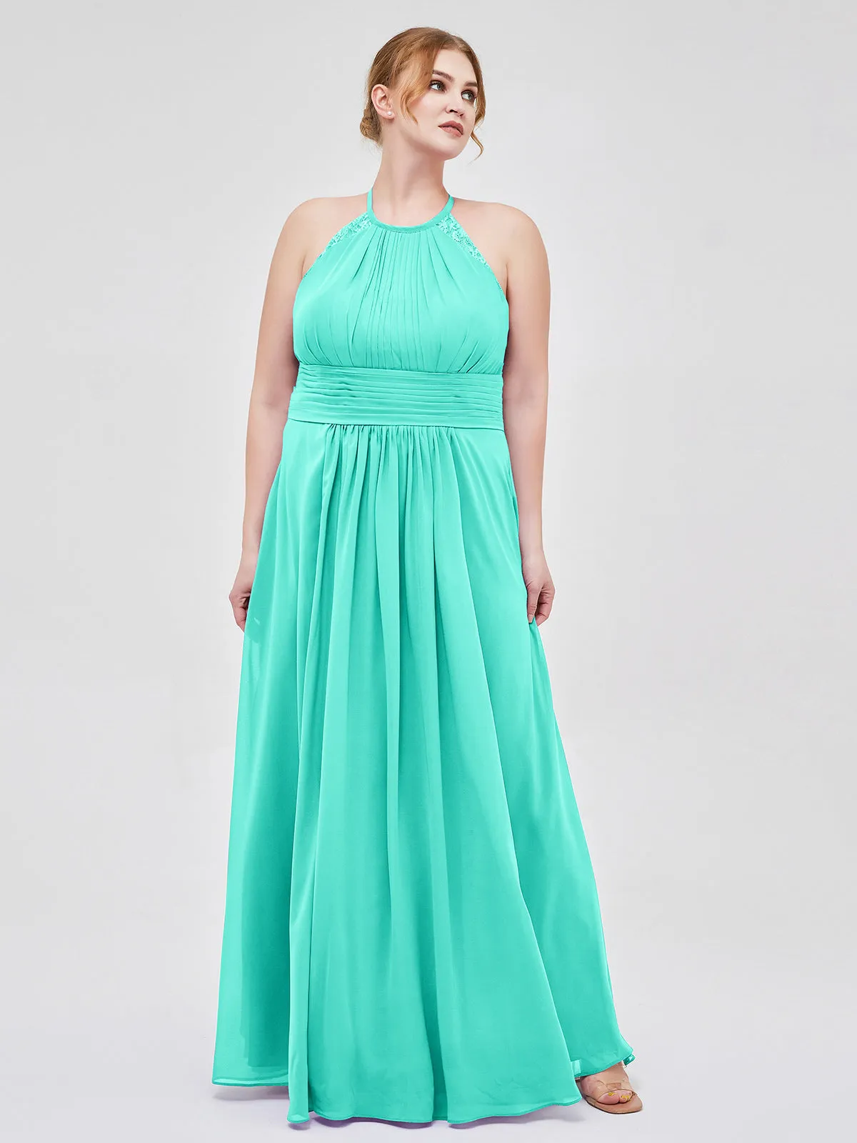 Halter Chiffon Long Gown With Lace Strap Spa