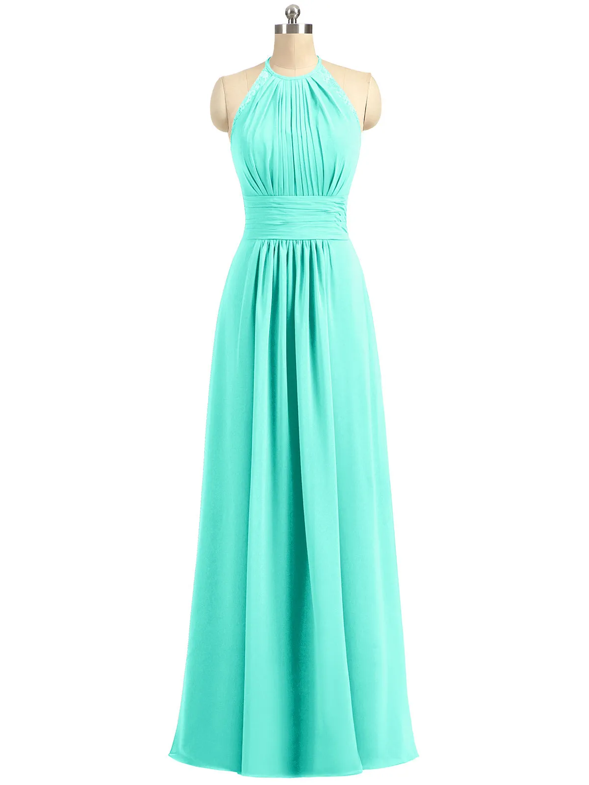 Halter Chiffon Long Gown With Lace Strap Spa