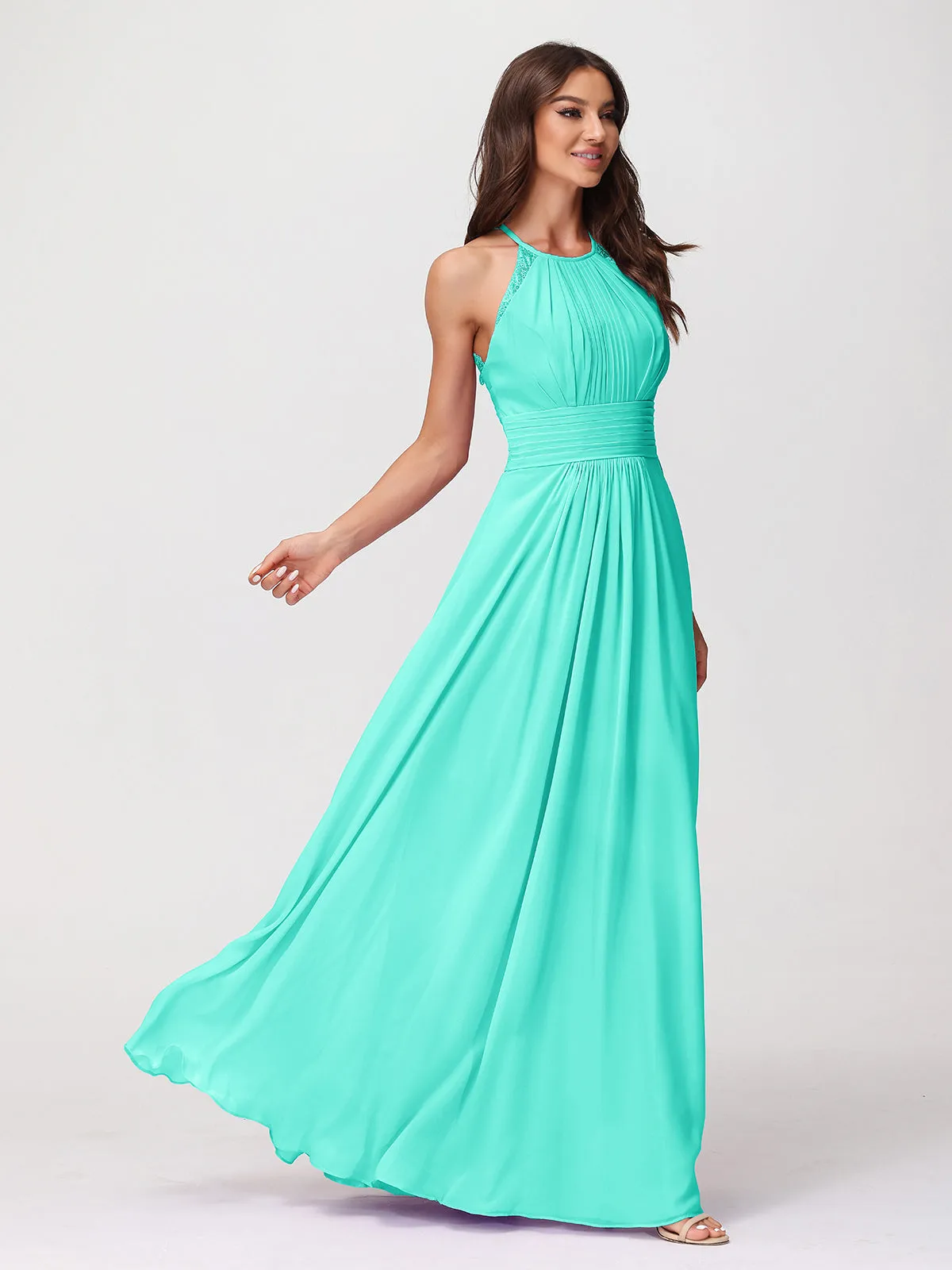 Halter Chiffon Long Gown With Lace Strap Spa