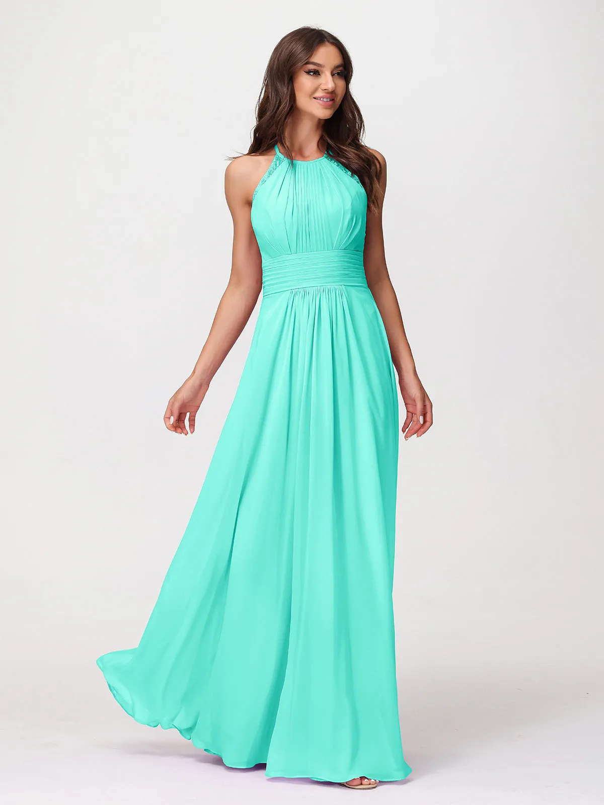 Halter Chiffon Long Gown With Lace Strap Spa