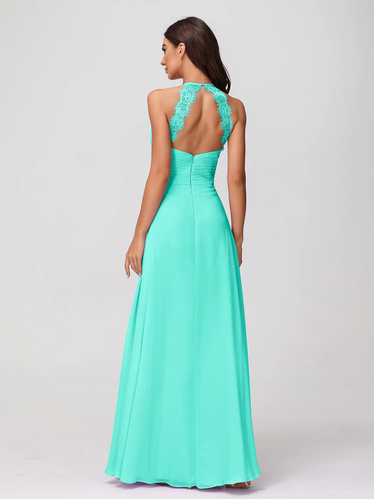 Halter Chiffon Long Gown With Lace Strap Spa
