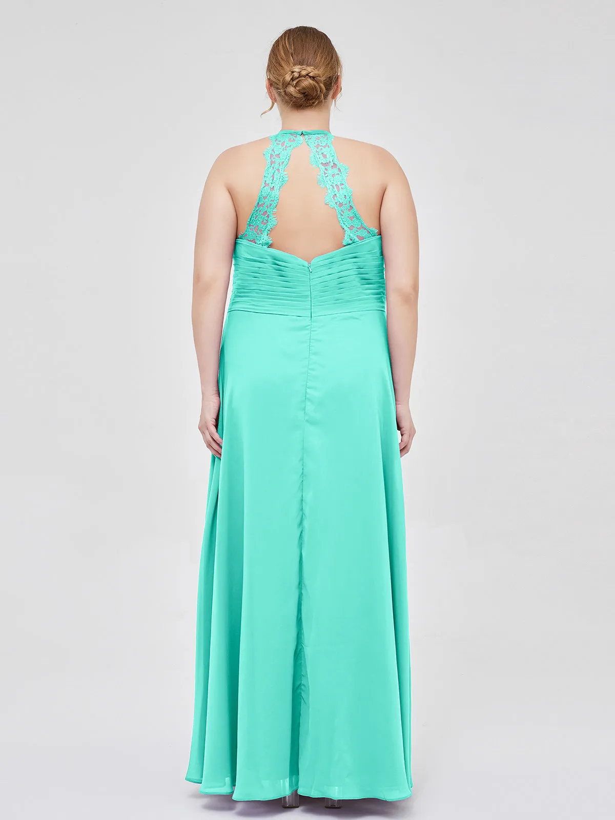 Halter Chiffon Long Gown With Lace Strap Spa