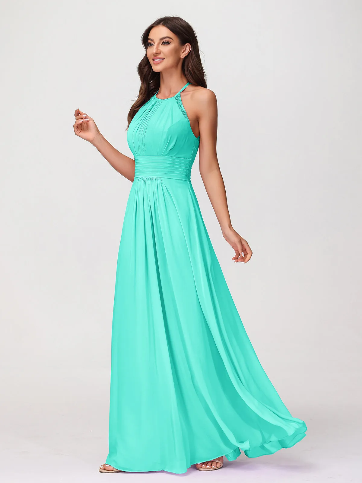 Halter Chiffon Long Gown With Lace Strap Spa
