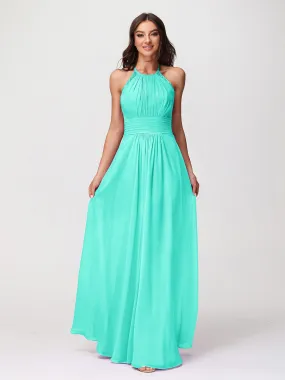 Halter Chiffon Long Gown With Lace Strap Spa