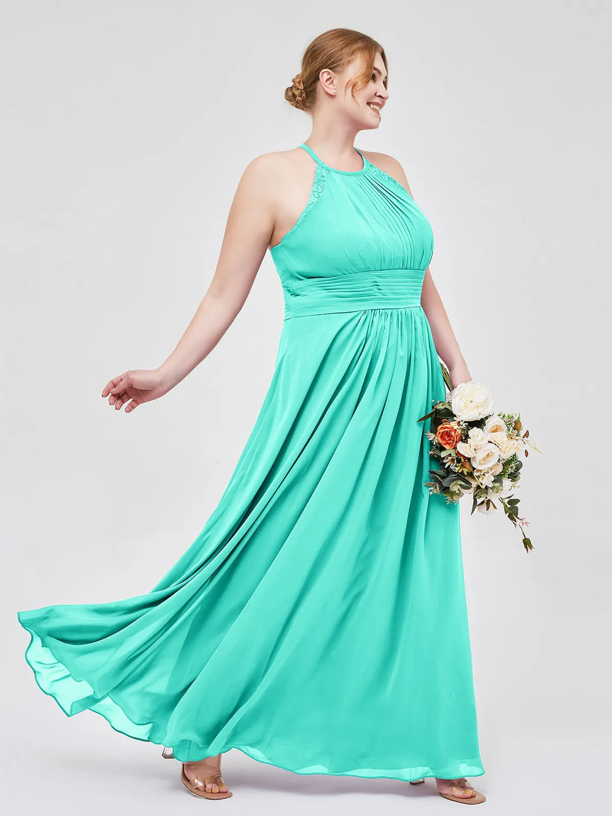 Halter Chiffon Long Gown With Lace Strap Spa