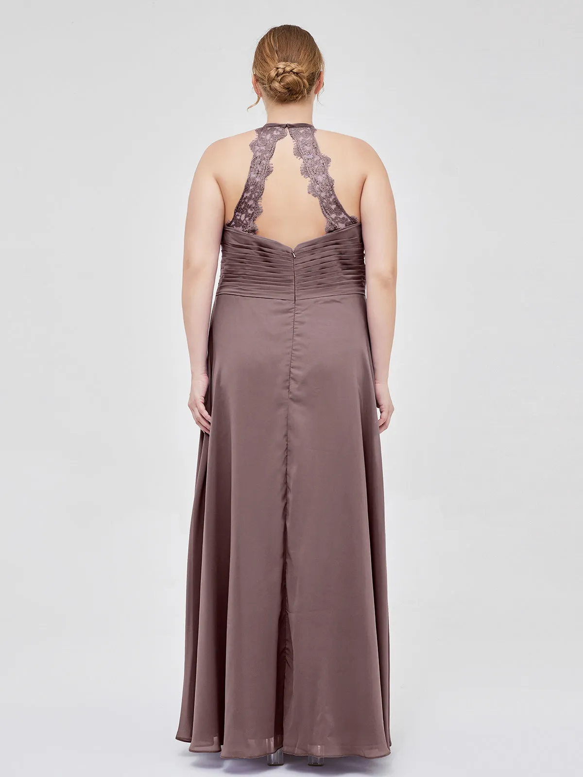 Halter Chiffon Long Gown With Lace Strap Vintage Mauve