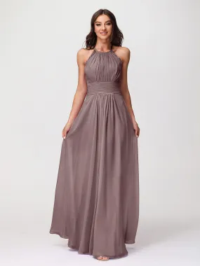 Halter Chiffon Long Gown With Lace Strap Vintage Mauve