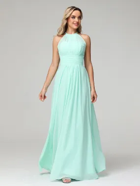 Halter Chiffon Maxi Dress of Bridesmaid Mint Green