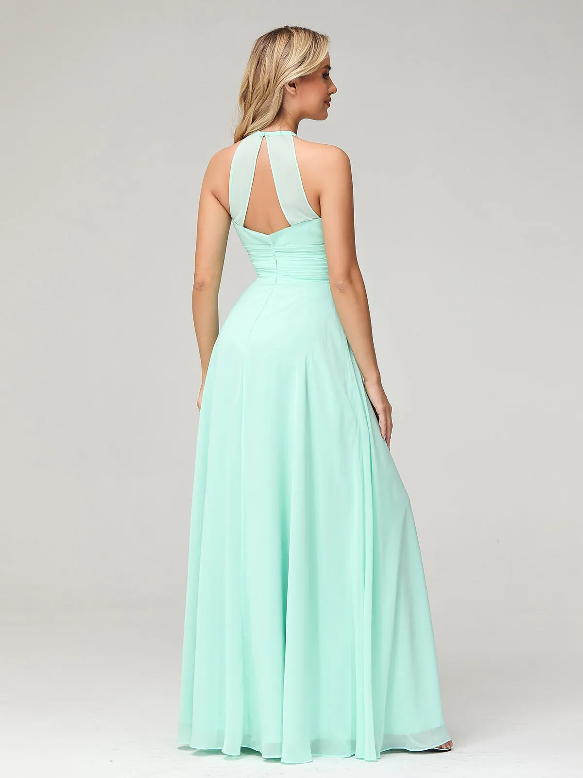 Halter Chiffon Maxi Dress of Bridesmaid Mint Green