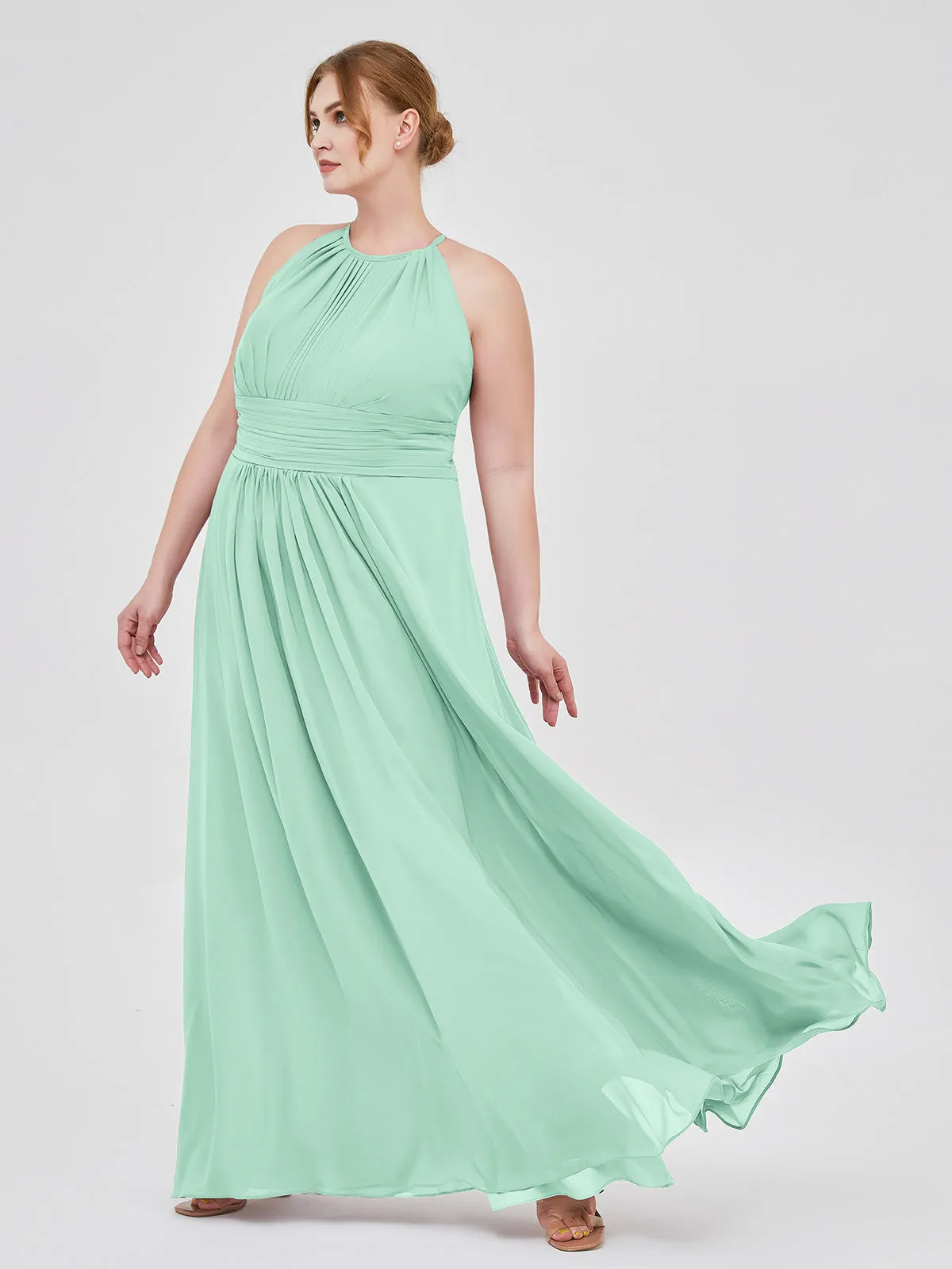 Halter Chiffon Maxi Dress of Bridesmaid Mint Green