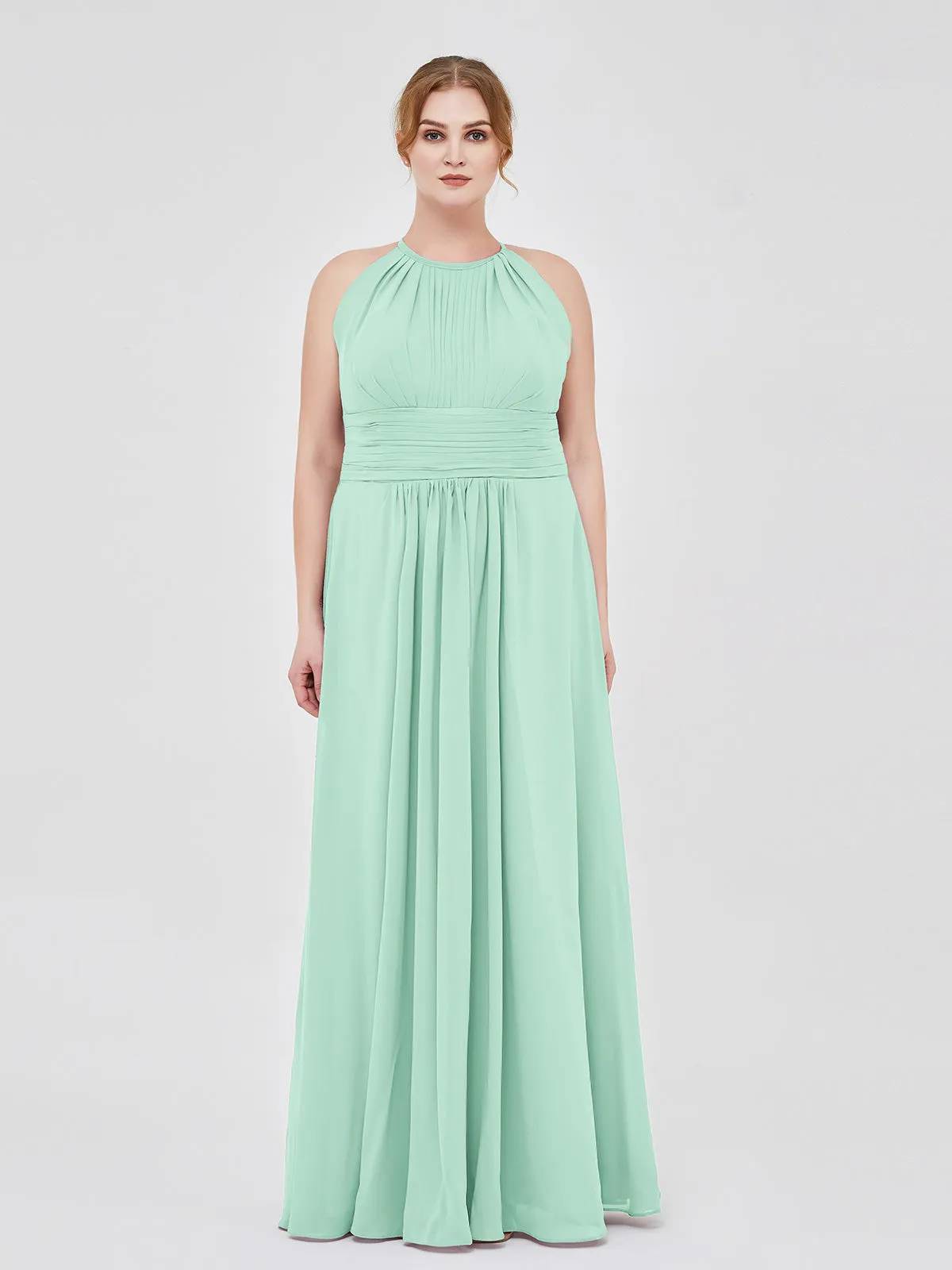 Halter Chiffon Maxi Dress of Bridesmaid Mint Green