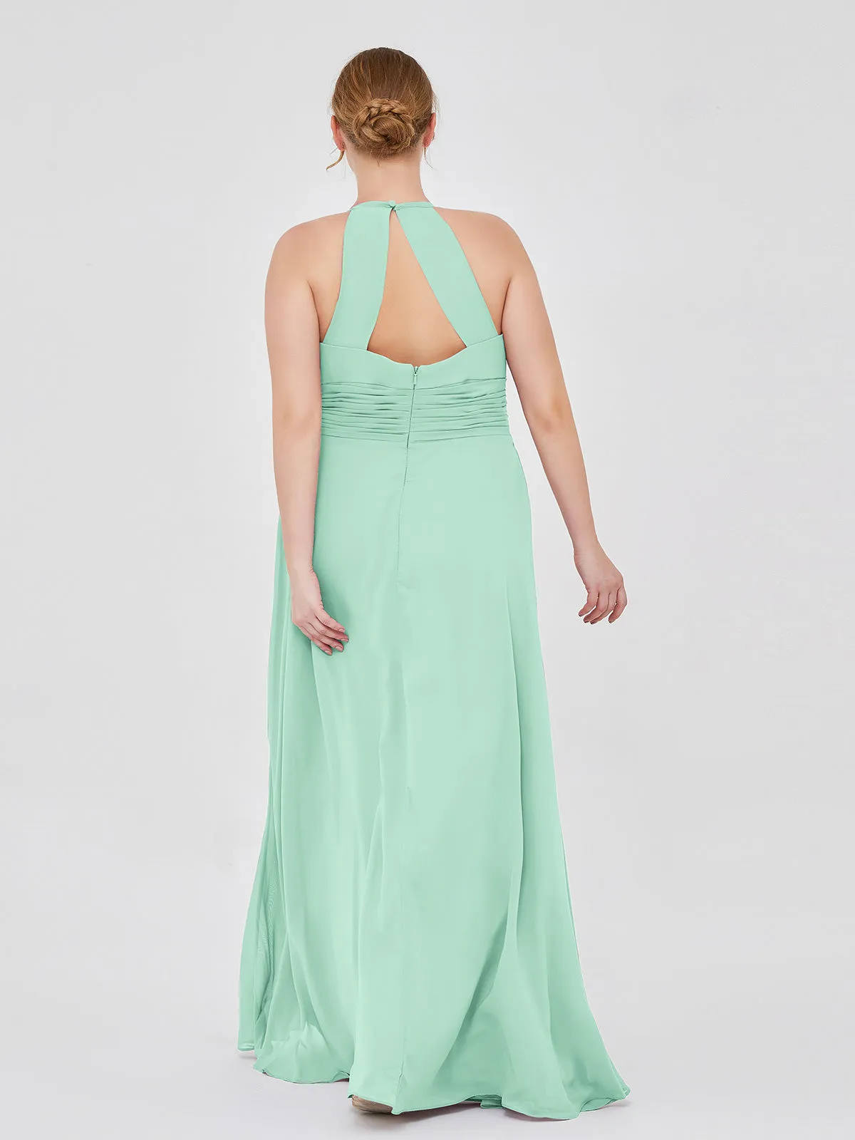 Halter Chiffon Maxi Dress of Bridesmaid Mint Green