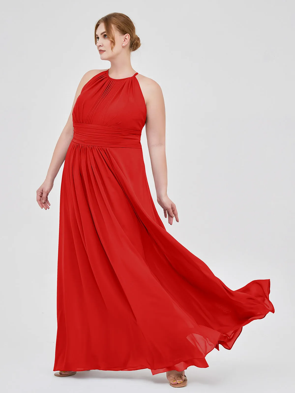 Halter Chiffon Maxi Dress of Bridesmaid Red