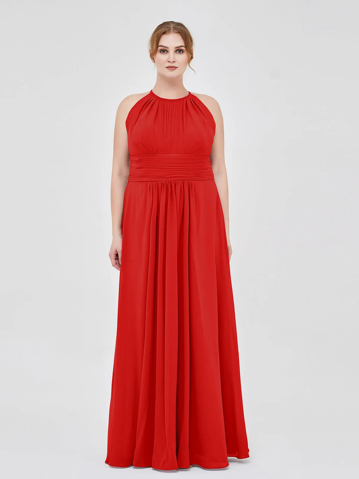Halter Chiffon Maxi Dress of Bridesmaid Red