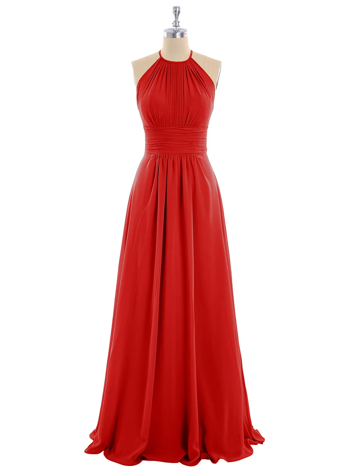 Halter Chiffon Maxi Dress of Bridesmaid Red