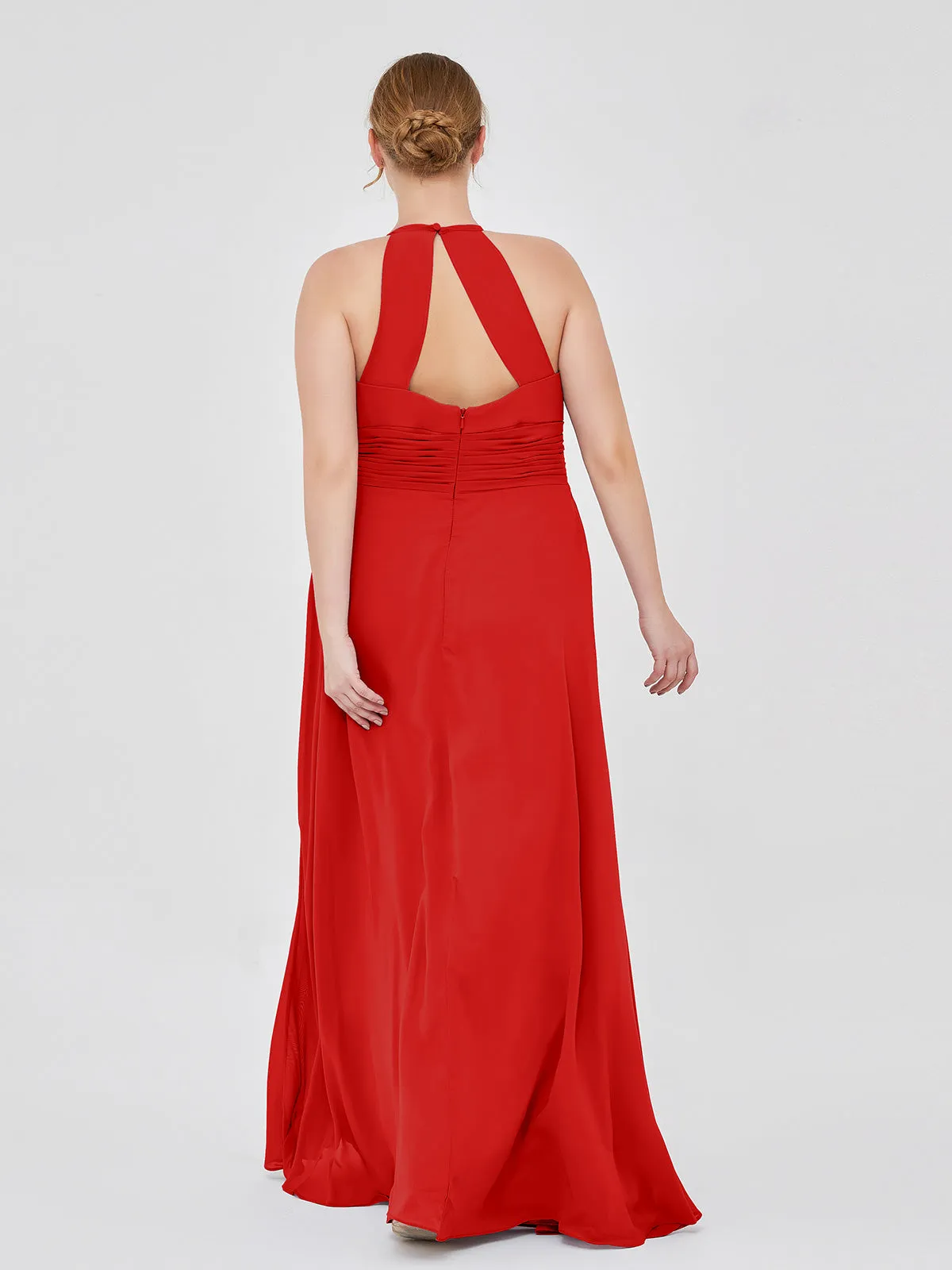 Halter Chiffon Maxi Dress of Bridesmaid Red