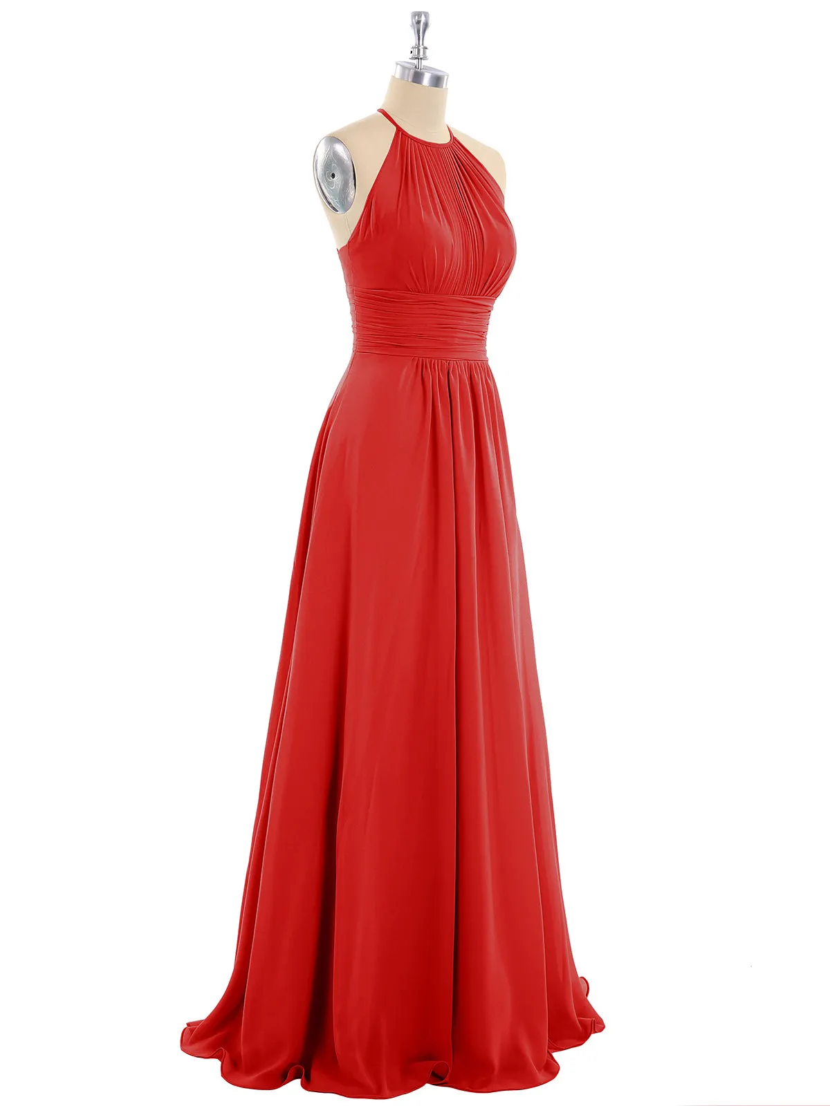 Halter Chiffon Maxi Dress of Bridesmaid Red