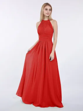 Halter Chiffon Maxi Dress of Bridesmaid Red