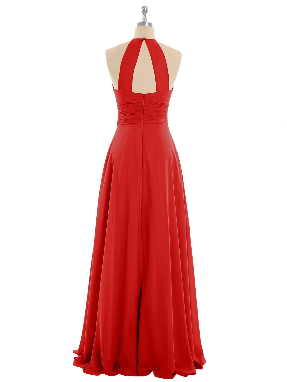 Halter Chiffon Maxi Dress of Bridesmaid Red