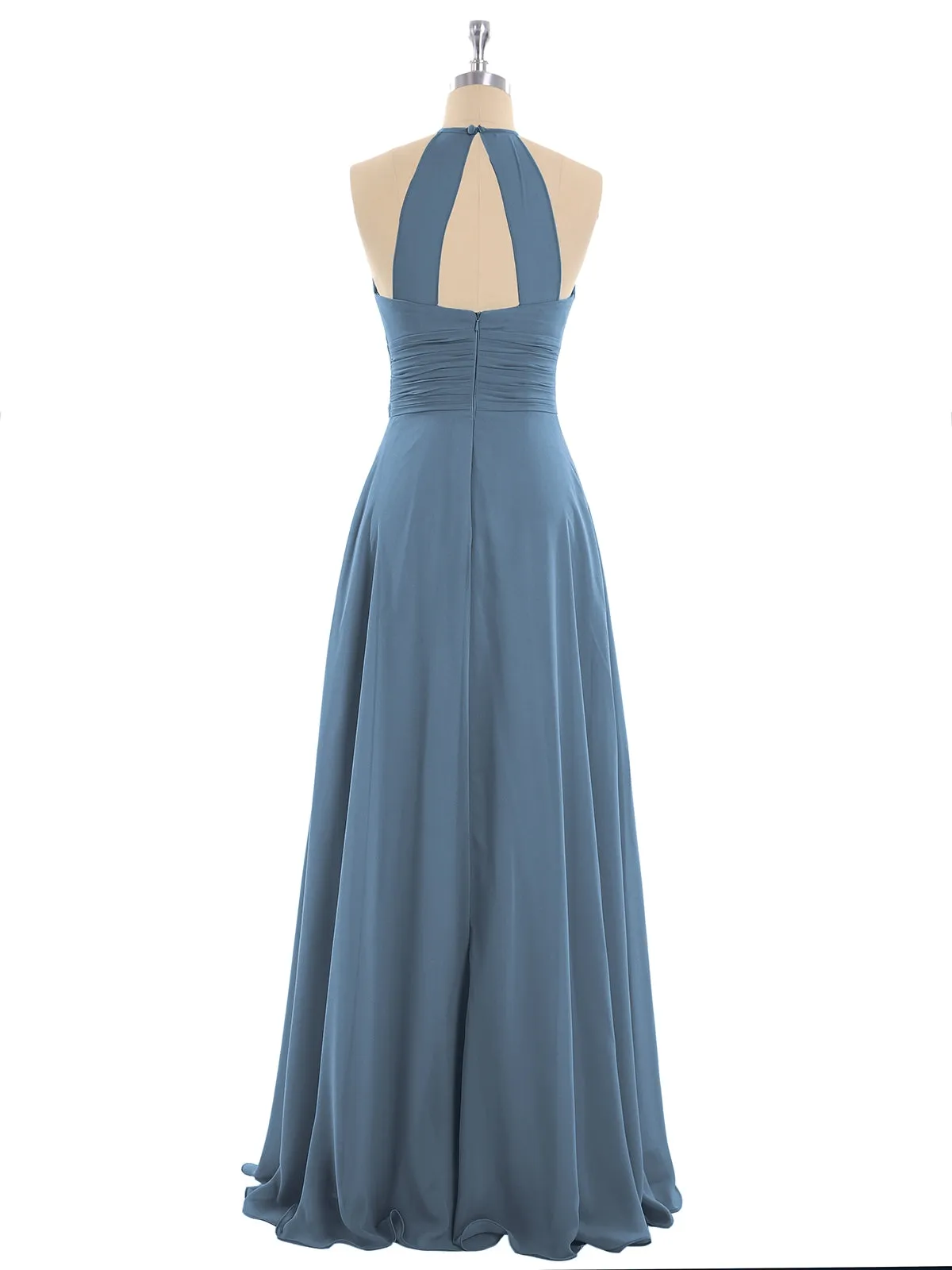 Halter Chiffon Maxi Dress of Bridesmaid Slate Blue