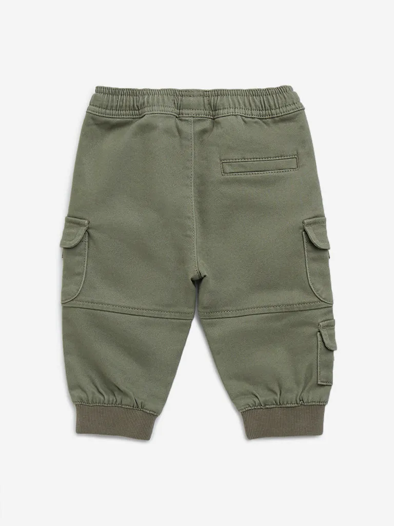HOP Baby Olive Cargo-Style Mid-Rise Cotton-Blend Joggers