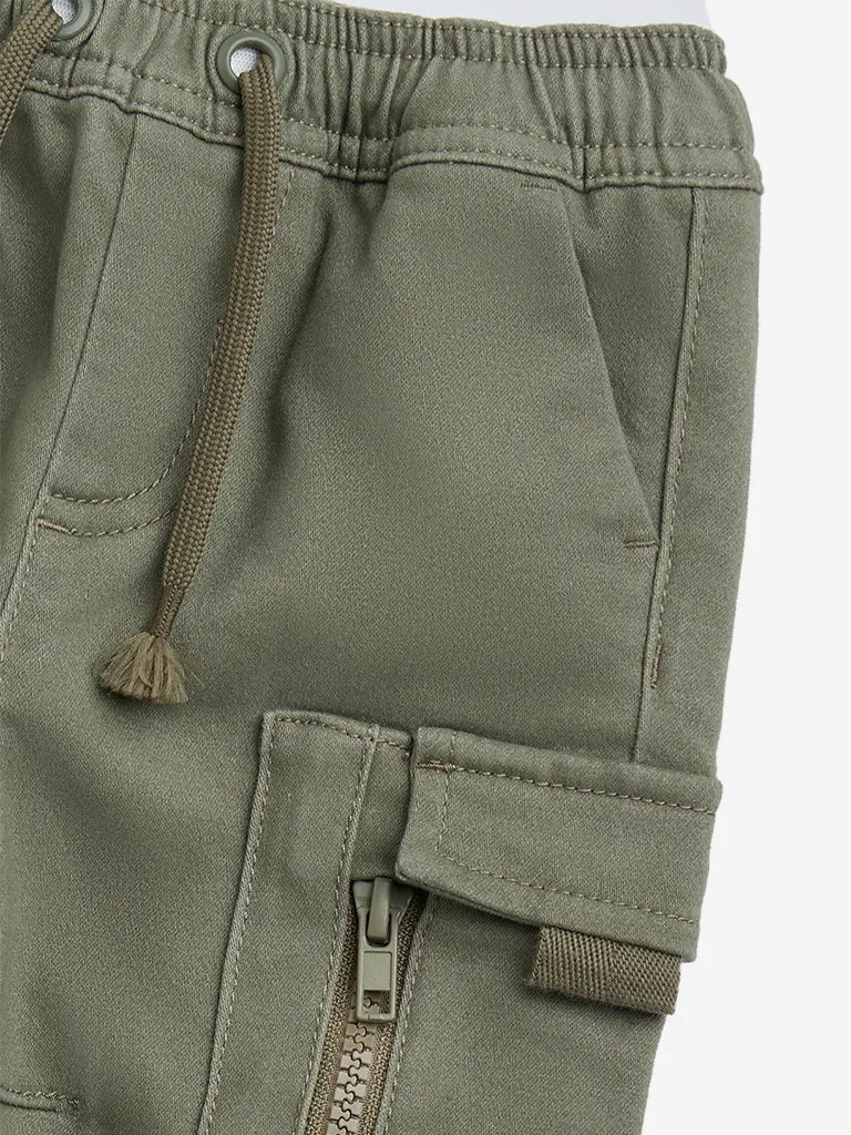 HOP Baby Olive Cargo-Style Mid-Rise Cotton-Blend Joggers