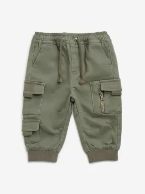 HOP Baby Olive Cargo-Style Mid-Rise Cotton-Blend Joggers
