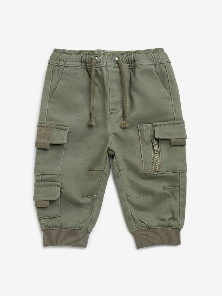 HOP Baby Olive Cargo-Style Mid-Rise Cotton-Blend Joggers